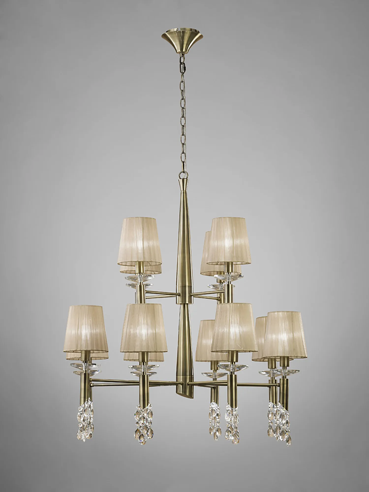 M3870  Tiffany AB Chandelier 12+12 Light Antique Brass